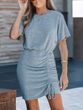 Bat-sleeve knitted drawstring hip wrap dress_CWDSD4318