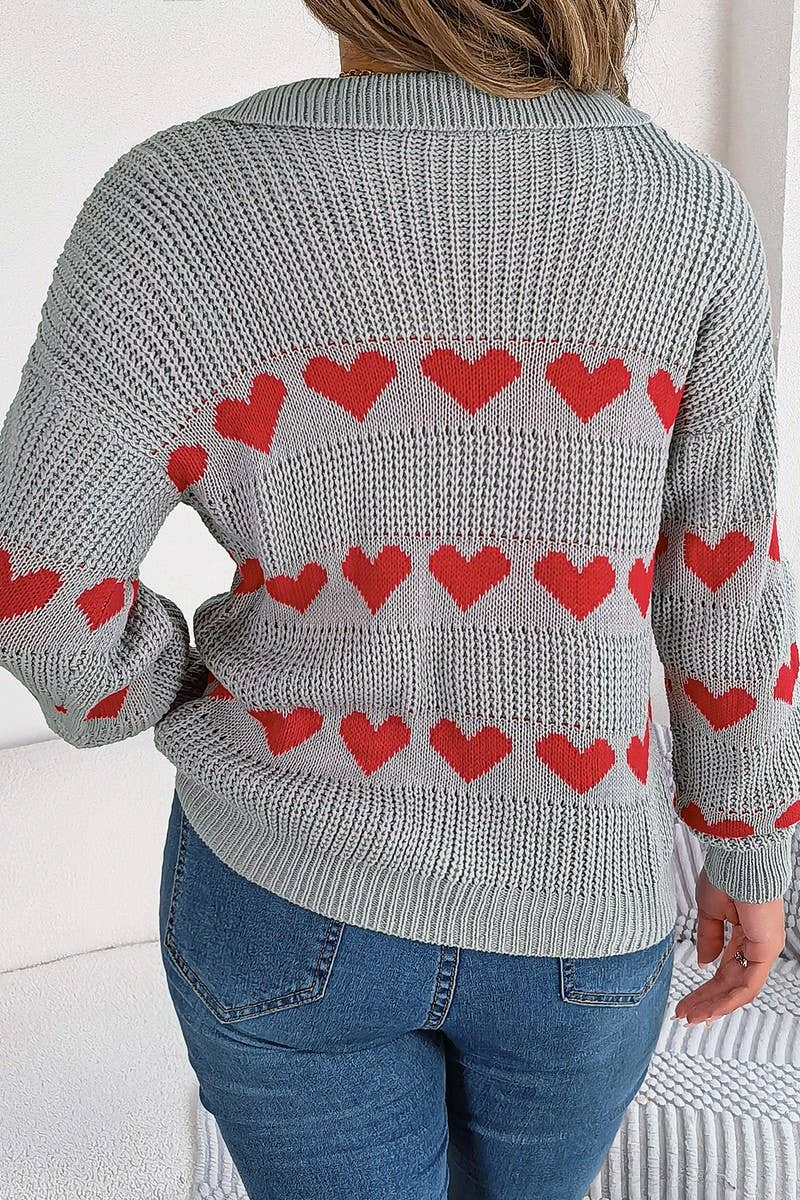 CASUAL LANTERN SLEEVE COLOR CONTRAST LOVE SWEATER_CWOSWL2059