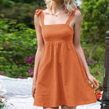 BOWTIE SUSPENDER PURE COLOR CASUAL DRESS_CWDSD3211