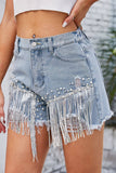 DIAMOND STUDDED AND BEADED DENIM SHORTS_CWJS0228