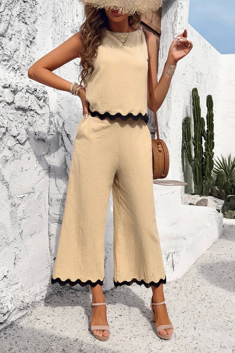 CASUAL WAVE SLEEVELESS TOP LONG PANT SUIT_CWSTB0459