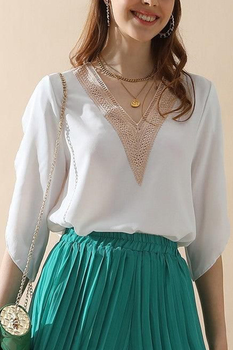 LAYERED V NECK ANGEL SLEEVED BLOUSE TOP