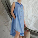 COTTON BUTTON-UP SHIRT DRESS_CWDSD3415