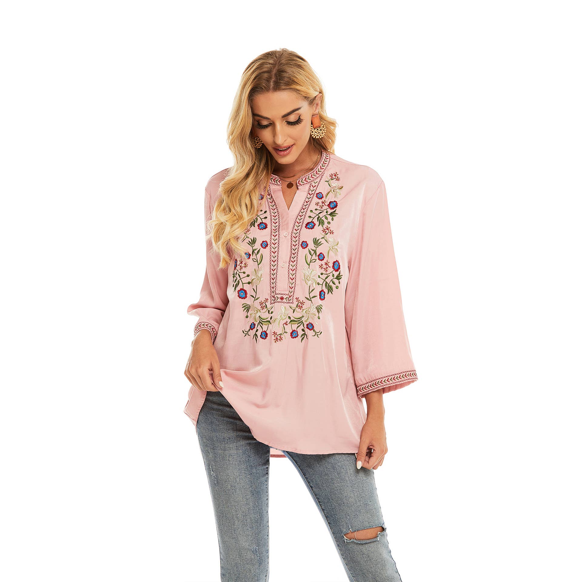 COTTON PLUS SIZE LOOSE EMBROIDERED TOP_CWTBLL0823