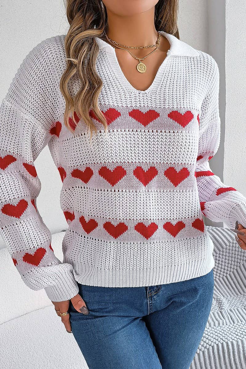 CASUAL LANTERN SLEEVE COLOR CONTRAST LOVE SWEATER_CWOSWL2059