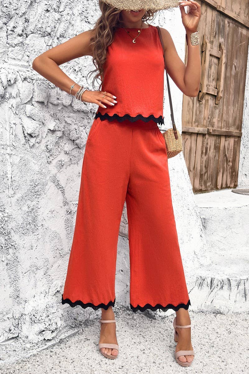 CASUAL WAVE SLEEVELESS TOP LONG PANT SUIT_CWSTB0459