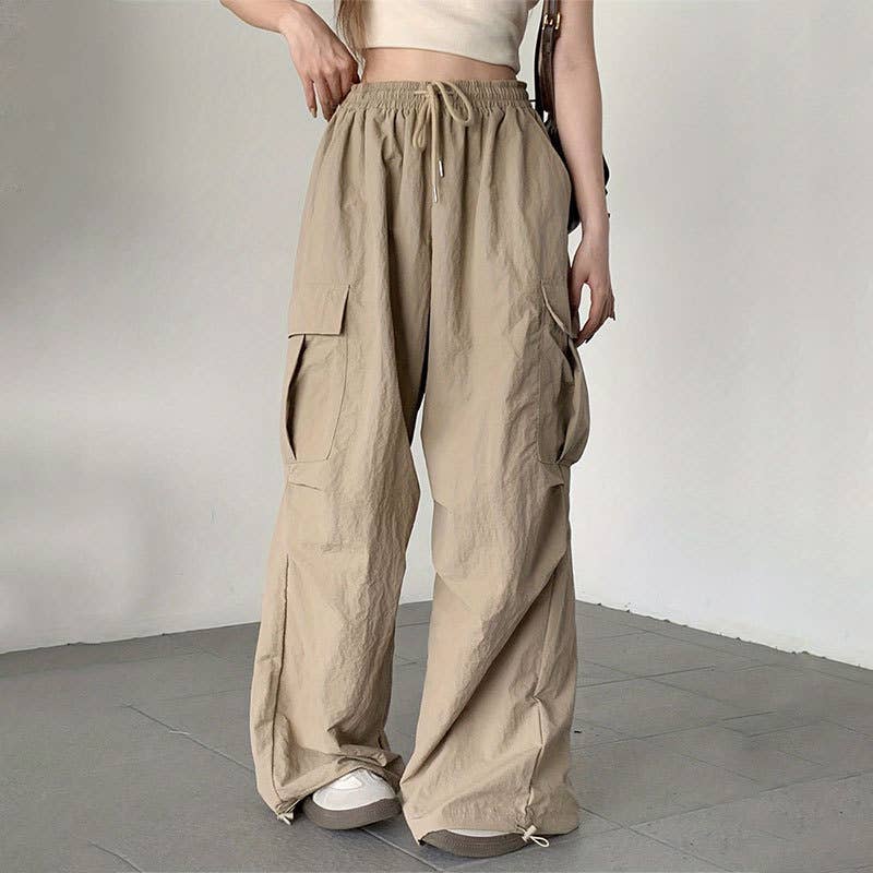 CASUAL ELASTIC WAIST WIDE LEG STRAIGHT LEG PANTS_CWBLP0768