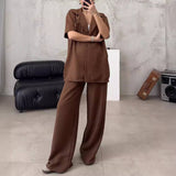 COLLAR SHIRT HIGH-WAISTED WIDE-LEG PANT SUIT_CWSTB0641