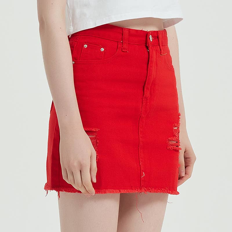 DENIM HIGH-WAISTED SKIRT WITH HIP WRAP_CWJSK0105