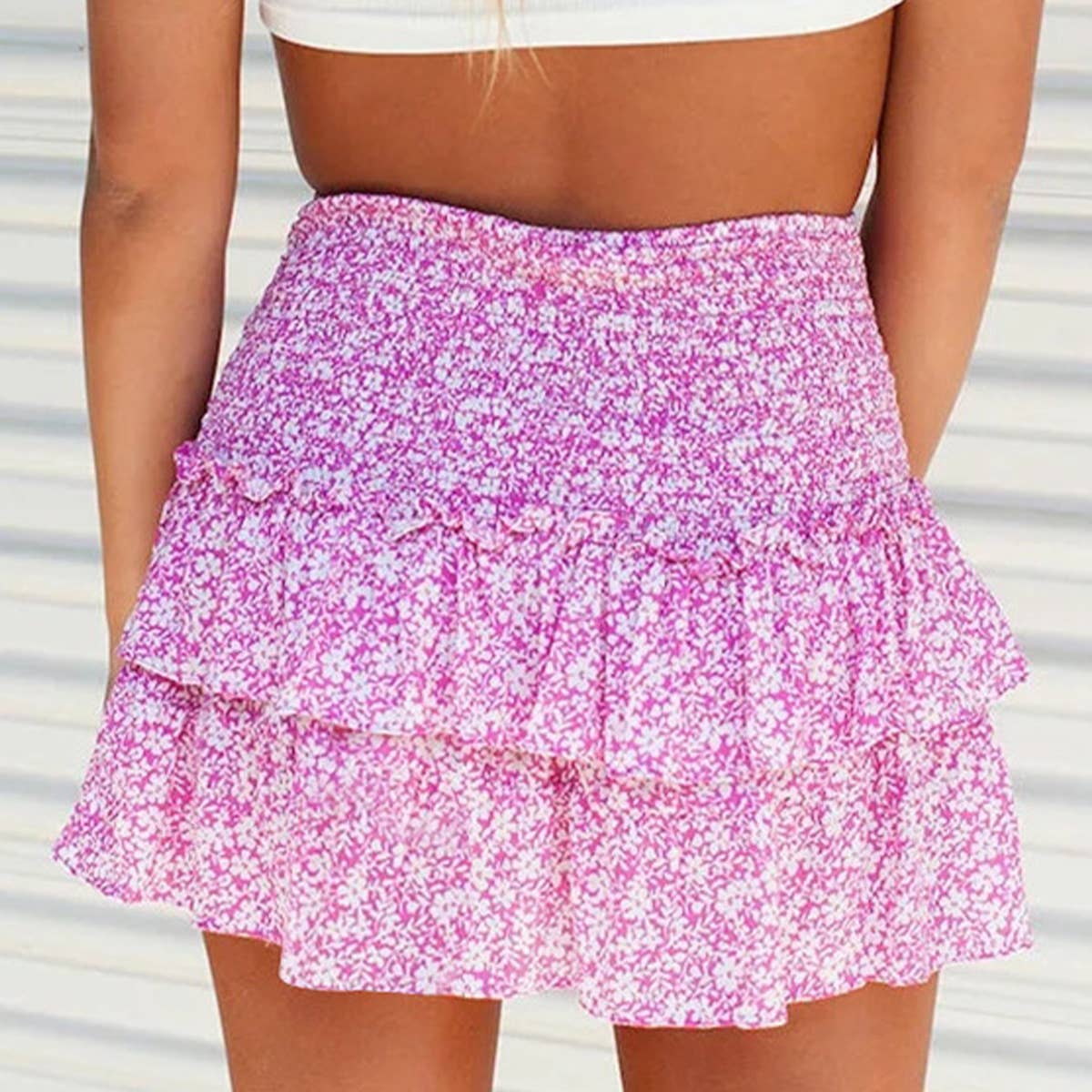 Bohemian short skirt with floral ruffled edges_CWBSS0166