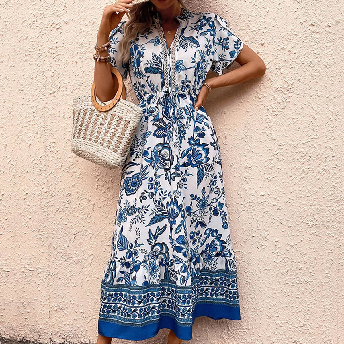 Blue printed slimming dress_CWDMD1500