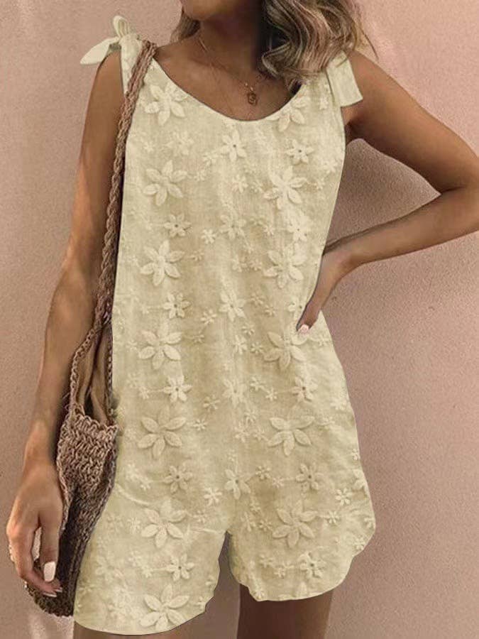 COTTON EMBROIDERED LACE-UP ROMPER_CWSJS0739