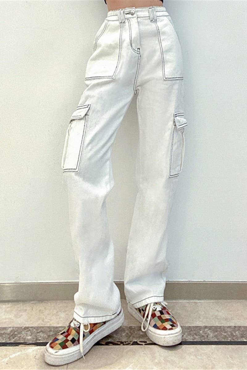 DENIM SEMI ELASTIC DESIGN CARGO PANTS_CWJP0180