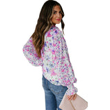 DEEP V FLORAL LANTERN SLEEVE BLOUSE_CWTBLL0788