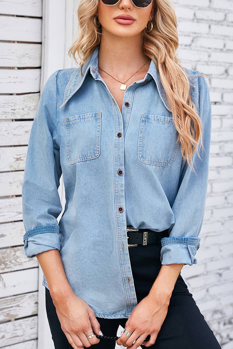 DENIM LONG SLEEVED SHIRT TOP_CWTSTL1055