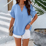 CASUAL SOLID COLOR V-NECK BLOUSE_CWTBLS0758