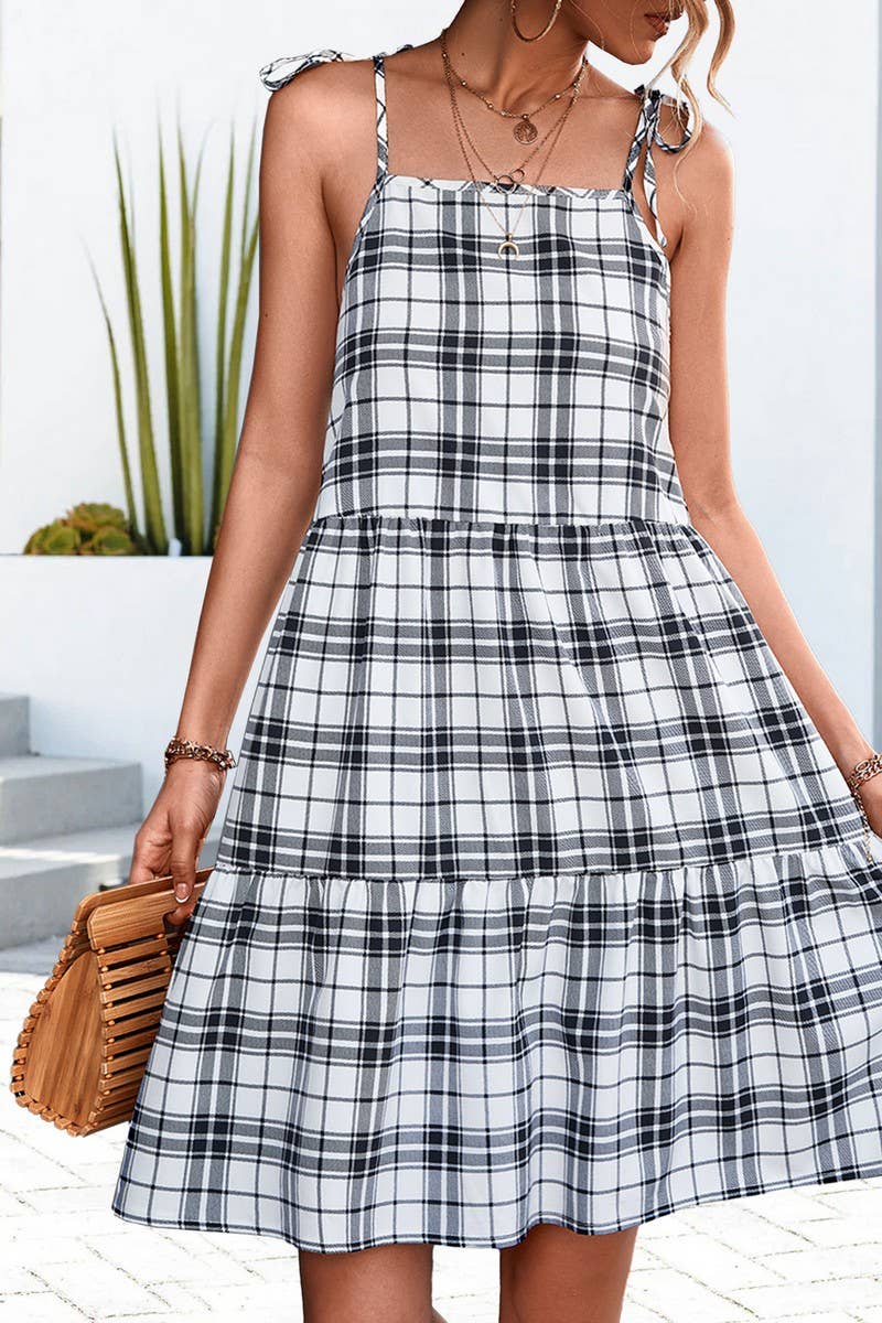 CLASSIC PLAID PATCHWORK HALTER DRESS_CWDSD2662