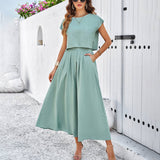 CASUAL SLIT TOP AND LONG SKIRT SET_CWSTB0515