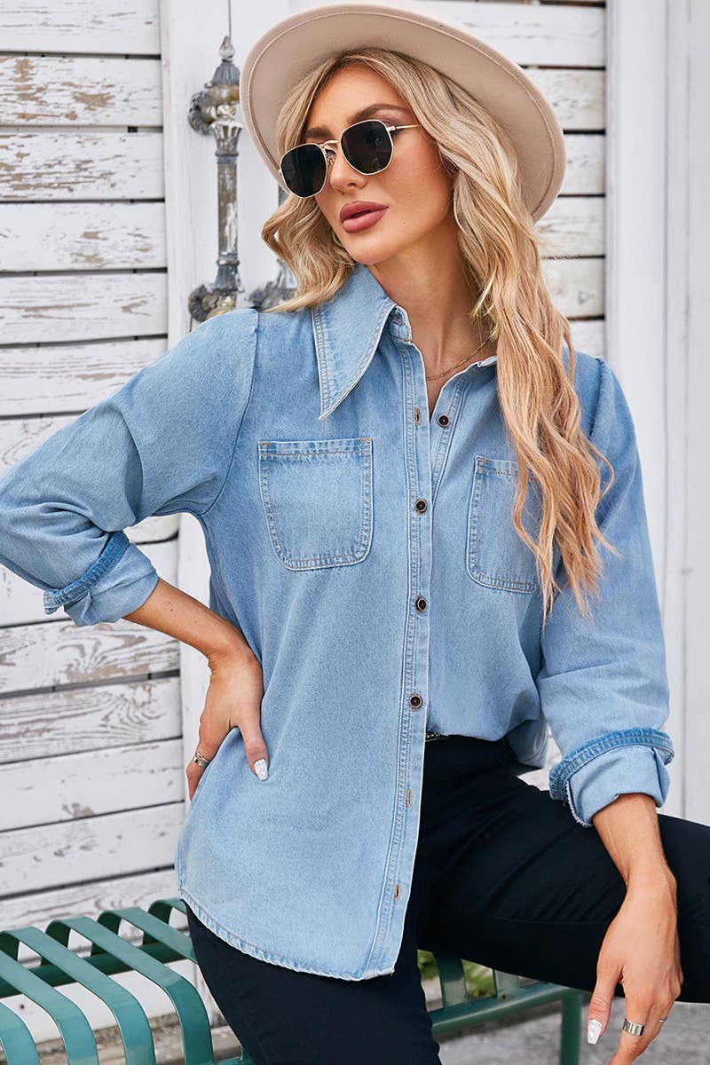 DENIM LONG SLEEVED SHIRT TOP_CWTSTL1055