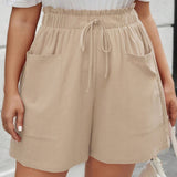 BRACT PLUS SIZE WIDE LEG DRAWSTRING CARGO SHORTS_CWBSP0218