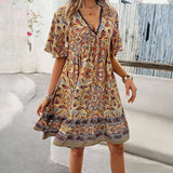 CASUAL HOLIDAY PRINT V-NECK DRESS_CWDSD3738