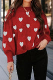 WOMEN HEART PRINTING CUTE PULL OVER SWEATER