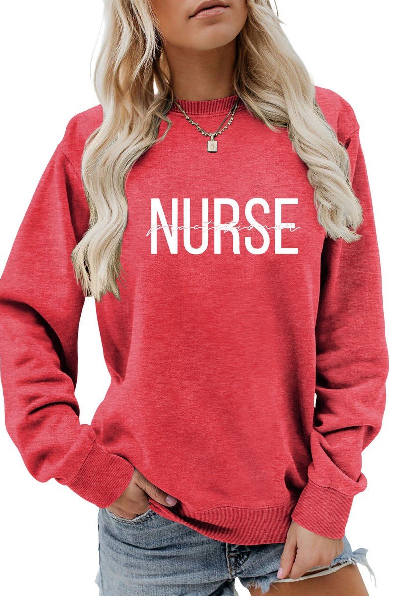 WOMEN NURSE LETTER PRINTING ROUND NECK PULLOVER