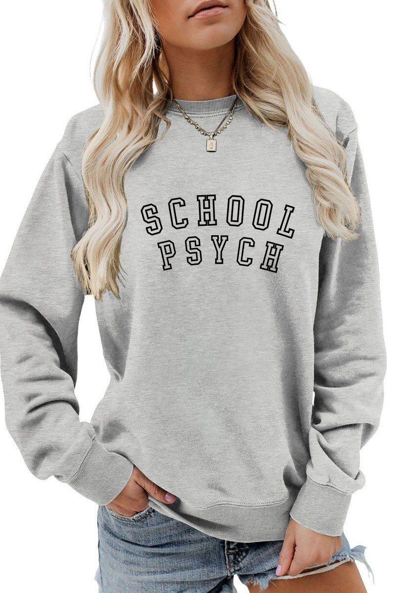 WOMEN SCHOOL PRINTING LONG SLEEVE PULLOVER TEE