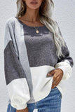 COLOR BLOCK ROUND NECK SWEATER TOP FOR WOMEN