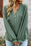 WAFFLE KNITTED BUTTON NECK LOOSE FIT TOP