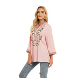 COTTON PLUS SIZE LOOSE EMBROIDERED TOP_CWTBLL0823