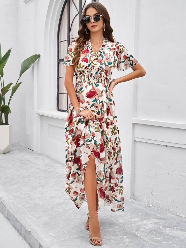 CASUAL PRINT DRESS WITH WAIST_CWDMD1953