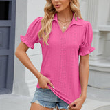 BREATHABLE POLO COLLAR SOLID SHORT SLEEVES TOP_CWTSTS0385