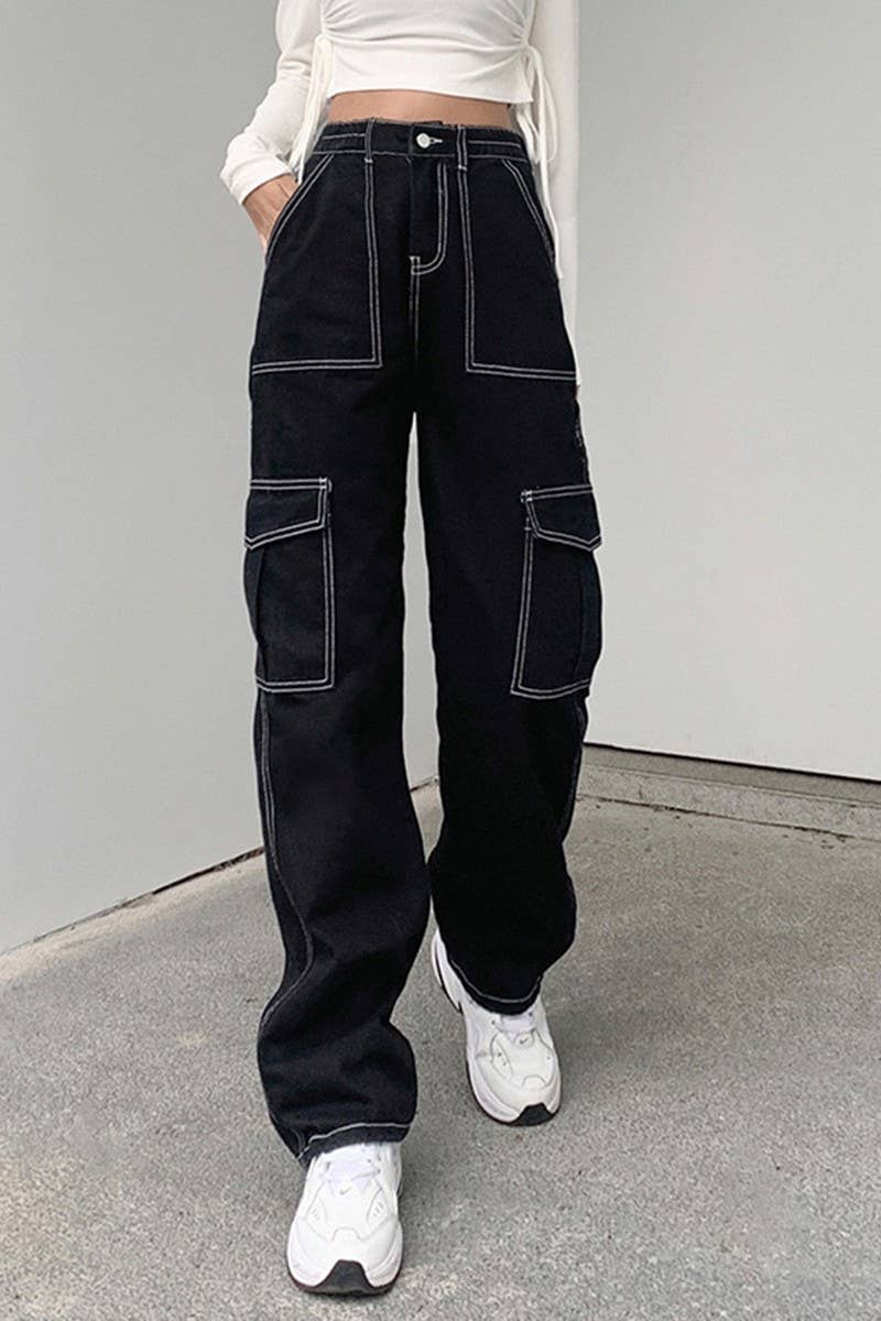 DENIM SEMI ELASTIC DESIGN CARGO PANTS_CWJP0180