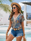 BOHO PRINT V-NECK LACE LACE TOP_CWTBLS0728