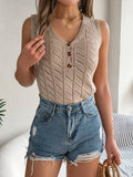 BUTTON-DOWN V-NECK CUTOUT SWEATER_CWTBLSL0277