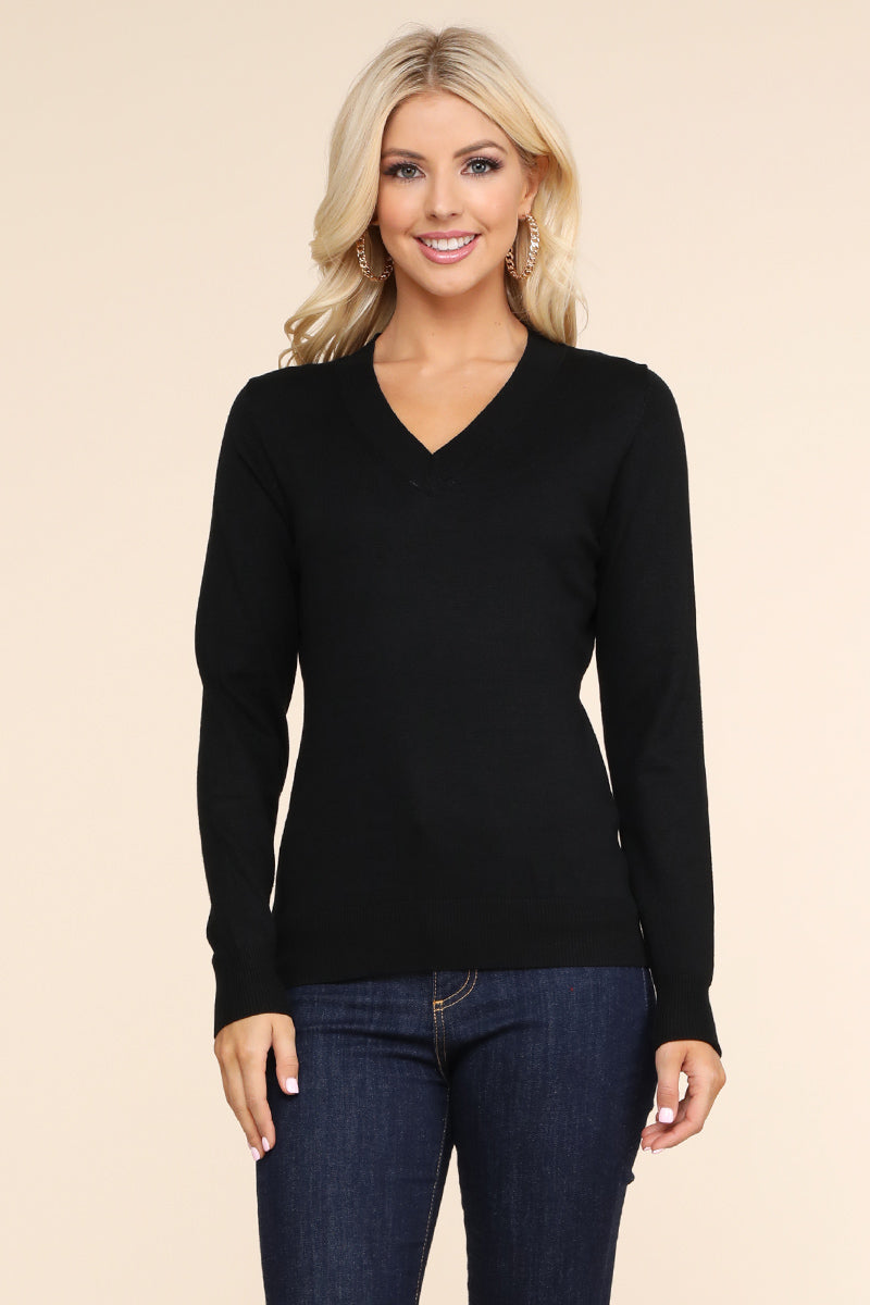 WOMEN'S SIMPLE V-NECK PULLOVER SOFT KNIT SWEATER