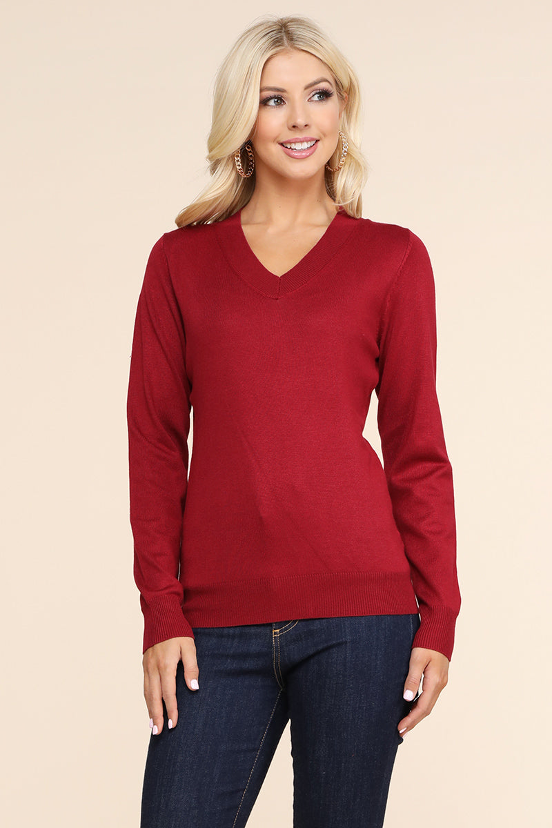 WOMEN'S SIMPLE V-NECK PULLOVER SOFT KNIT SWEATER