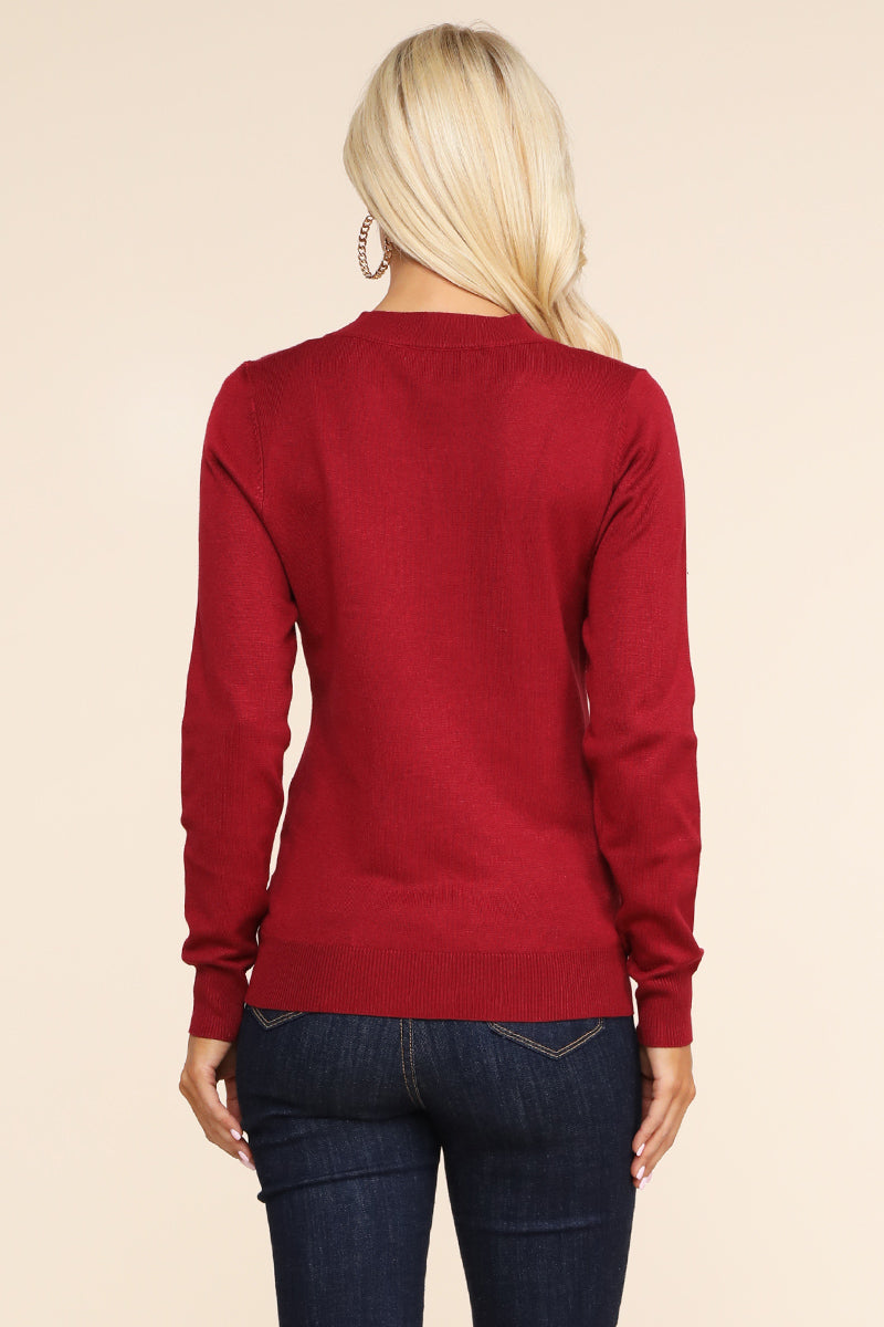 WOMEN'S SIMPLE V-NECK PULLOVER SOFT KNIT SWEATER