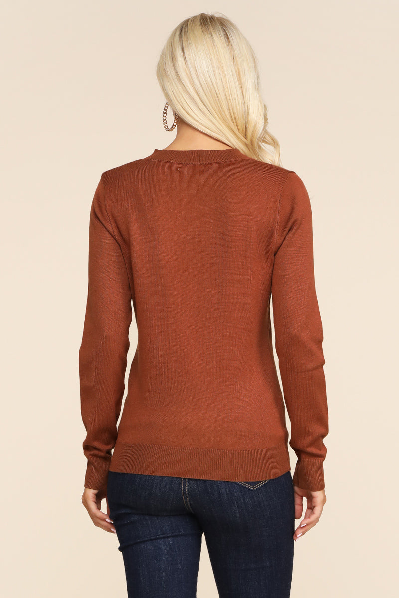 WOMEN'S SIMPLE V-NECK PULLOVER SOFT KNIT SWEATER