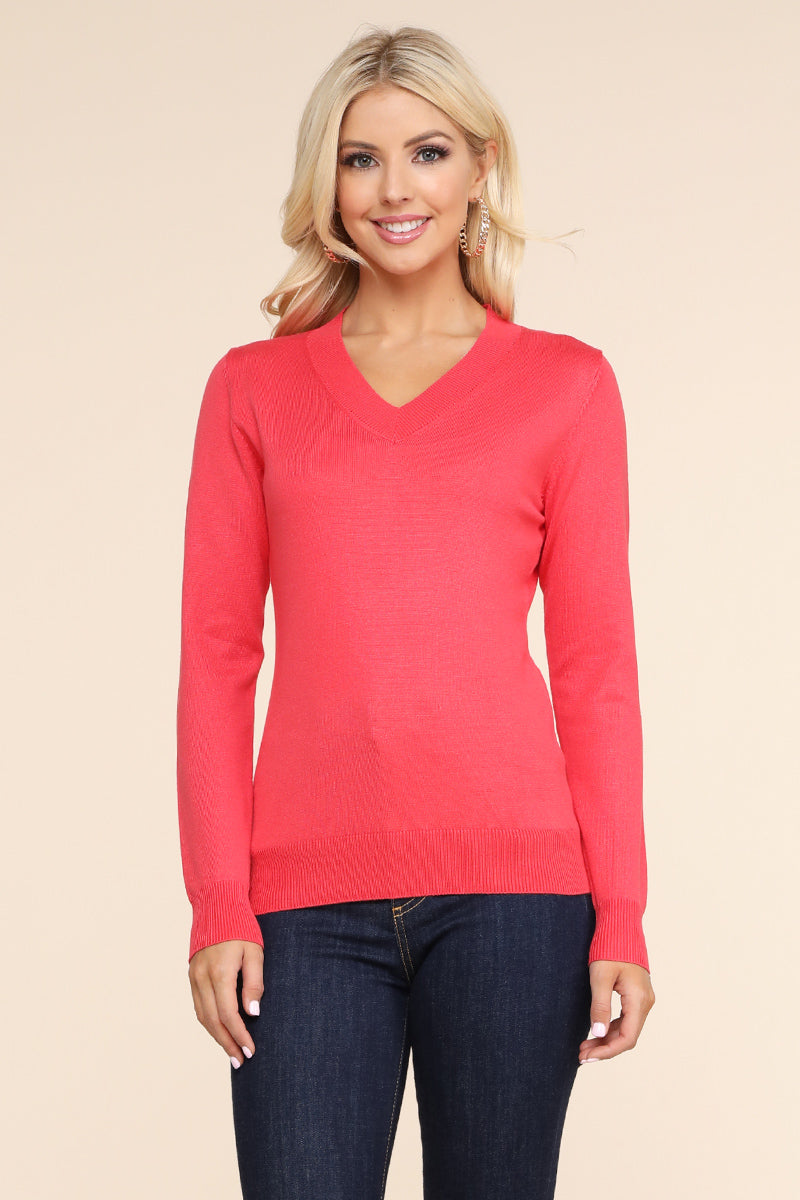 WOMEN'S SIMPLE V-NECK PULLOVER SOFT KNIT SWEATER