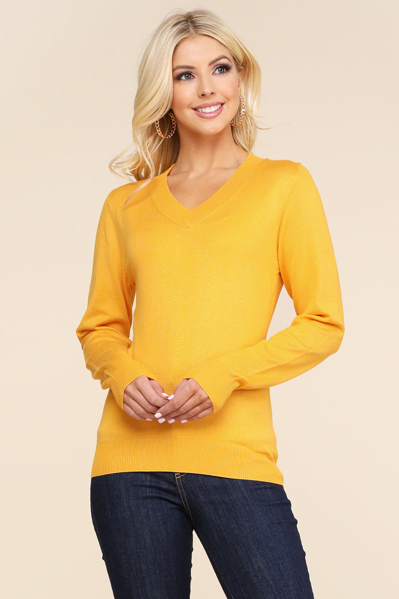 WOMEN'S SIMPLE V-NECK PULLOVER SOFT KNIT SWEATER