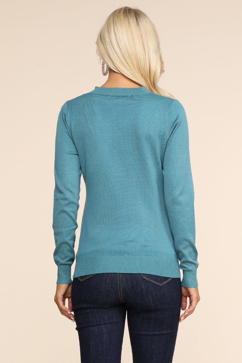 WOMEN'S SIMPLE V-NECK PULLOVER SOFT KNIT SWEATER