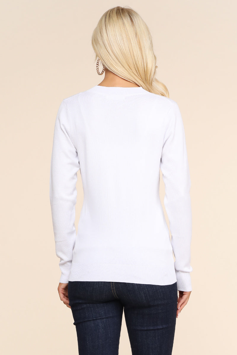 WOMEN'S SIMPLE V-NECK PULLOVER SOFT KNIT SWEATER