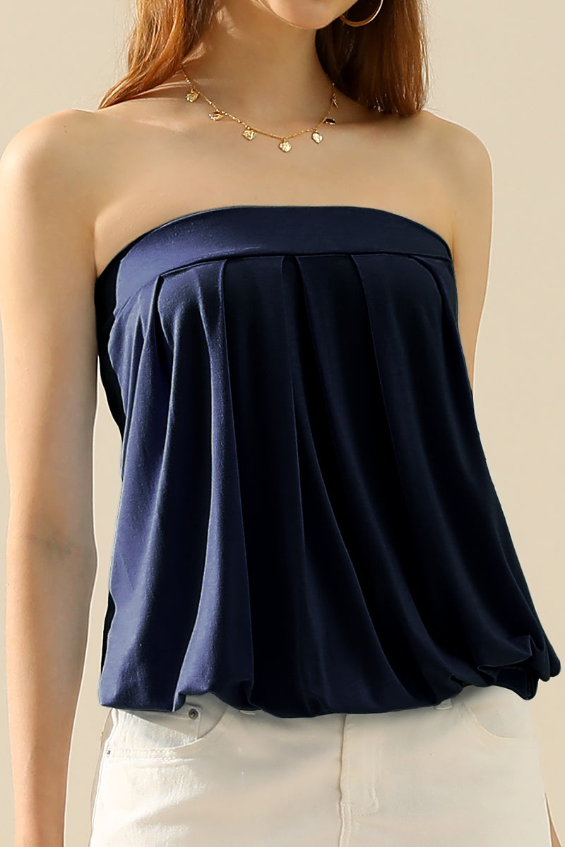 WOMENS BASIC SLEEVELESS PLEATED TUBE TOP