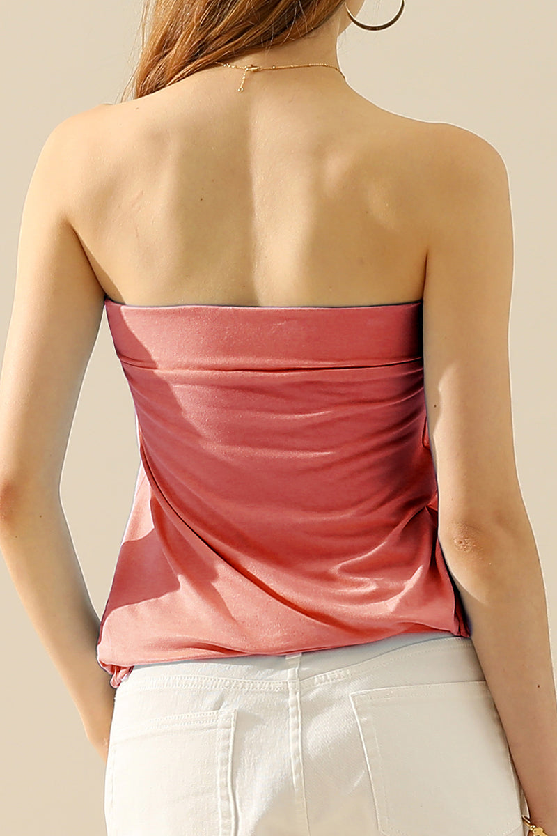 WOMENS BASIC SLEEVELESS PLEATED TUBE TOP