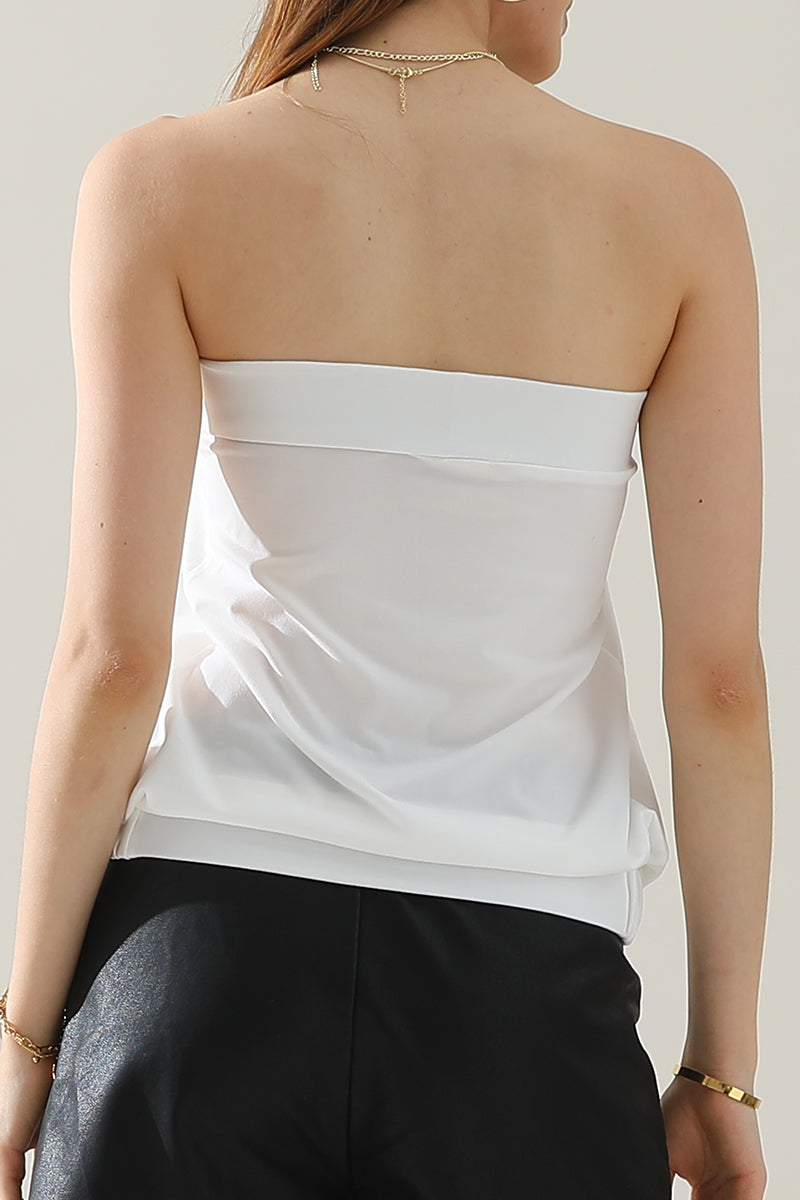 WOMENS BASIC SLEEVELESS PLEATED TUBE TOP