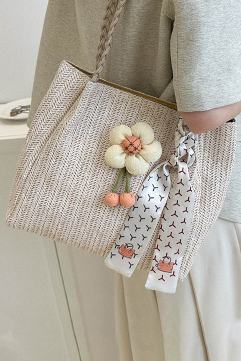 FLOWER DECORATIVE LARGE CAPACITY STRAW BAG