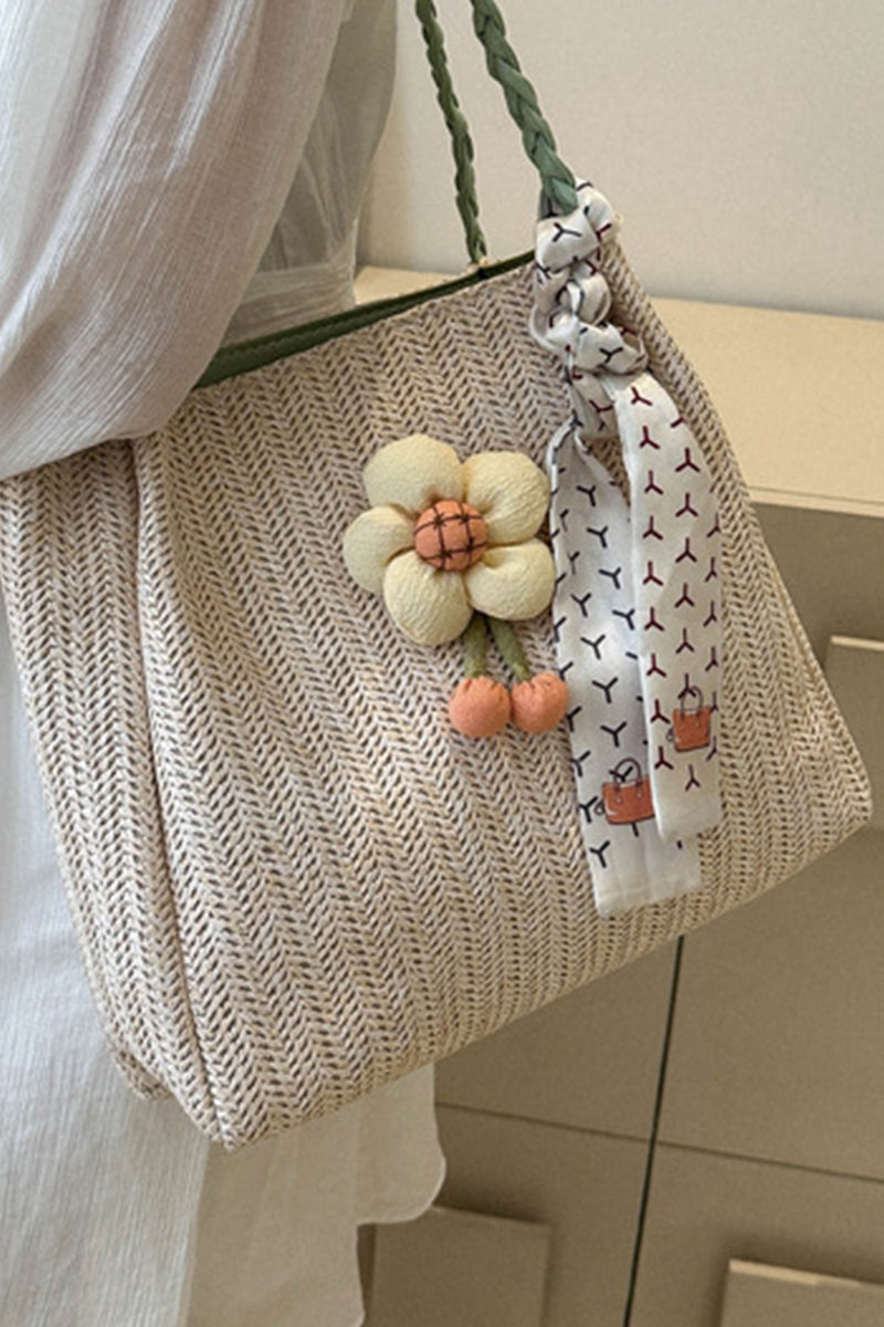 FLOWER DECORATIVE LARGE CAPACITY STRAW BAG