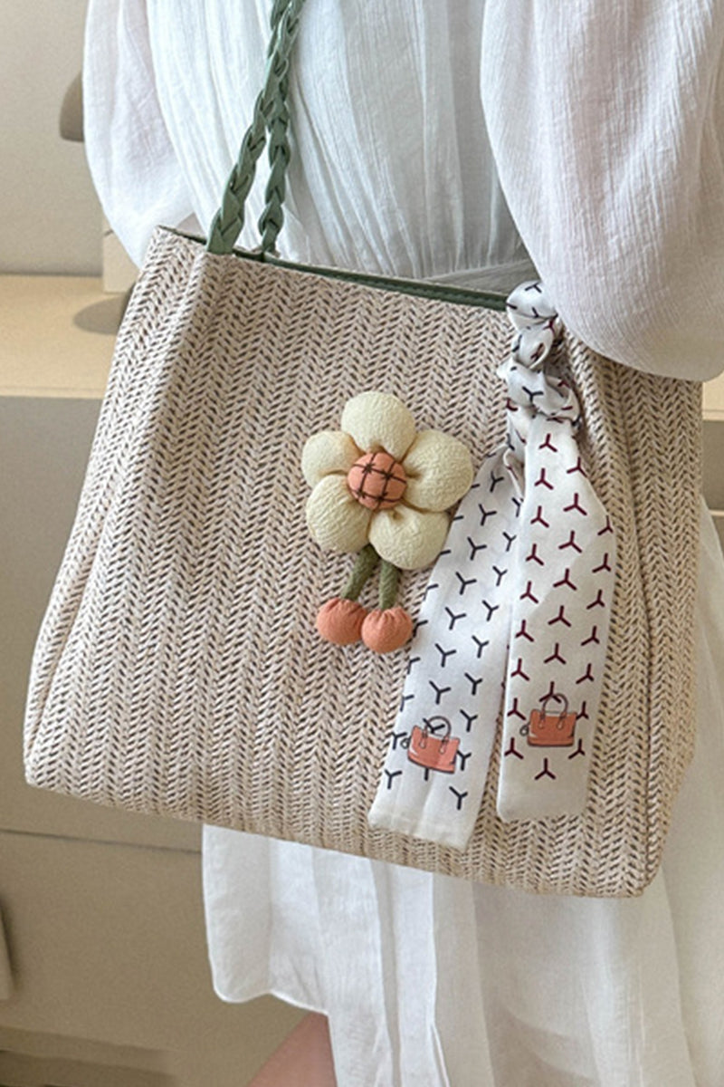 FLOWER DECORATIVE LARGE CAPACITY STRAW BAG